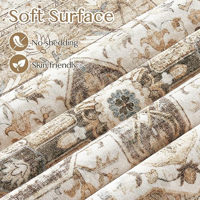 Tortania Area Rug Living Room Rugs - 10x14 Washable Boho Rug Vintage Oriental Distressed Farmhouse Large Thin Indoor Carpet for Living Room Bedroom Under Dining Table Home Office - Brown