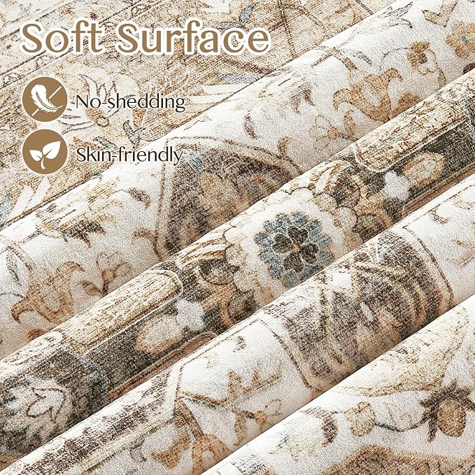 Tortania Area Rug Living Room Rugs - 3x5 Washable Rug Vintage Oriental Distressed Farmhouse Small Thin Indoor Carpet for Living Room Bedroom Under Dining Table Home Office - Brown
