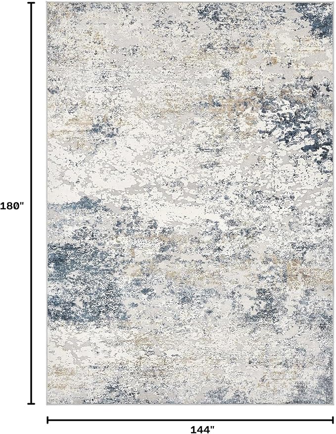 DMOYEST Area Rug Living Room Rugs - 12x15 Washable Extra Large Soft Indoor Neutral Modern Abstract Low Pile Rug Carpet for Bedroom Dining Room Farmhouse Home Office - Beige Blue