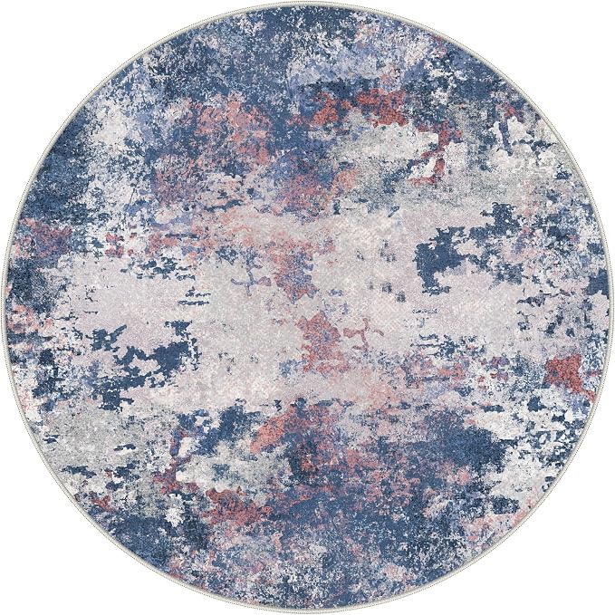 BEIMO Round Rugs 5FT for Living Room Bedroom, Modern Abstract Machine Washable Rug, Large Soft Low Pile Indoor Floor Carpet with Non Slip Backing for Dining Room, Red Blue