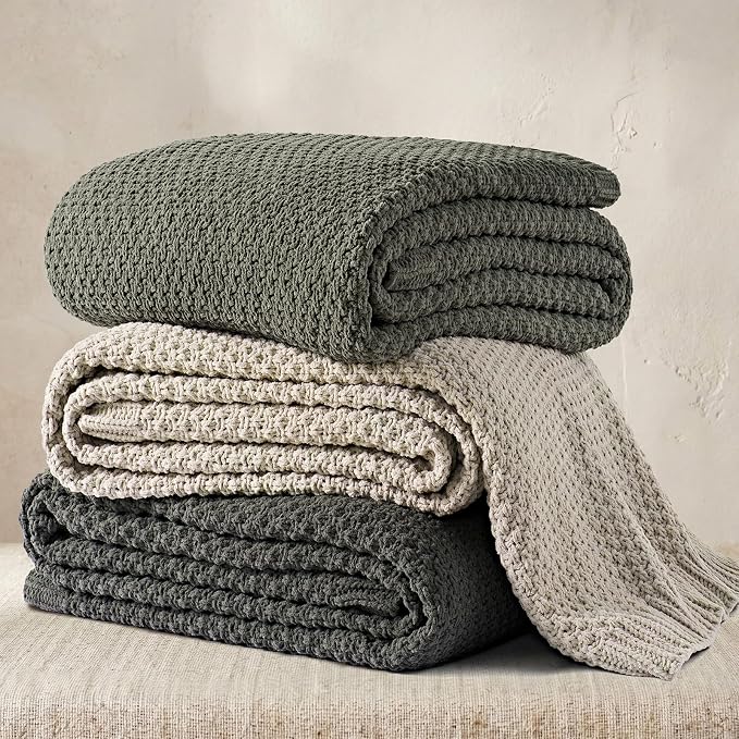 EVERGRACEHOME Chunky Polyester Knit Throw Blanket for Couch, Soft Luxurious Oversized King Moss Stitch Blanket for Bed, Large Cozy Farmhouse Knitted Throw for Sofa, Warm Gray, 108" x 92"
