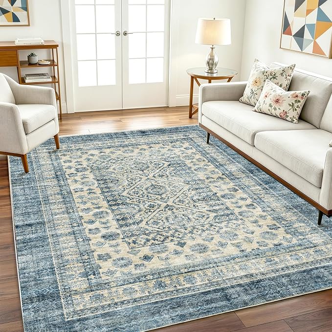 CHAMPLANT Washable Area Rug 10'x14' Boho Design Non-Shedding Easy Care Ideal for High Traffic Areas in Living Room Bedroom Office Coffee Table Kitchen Large Carpet