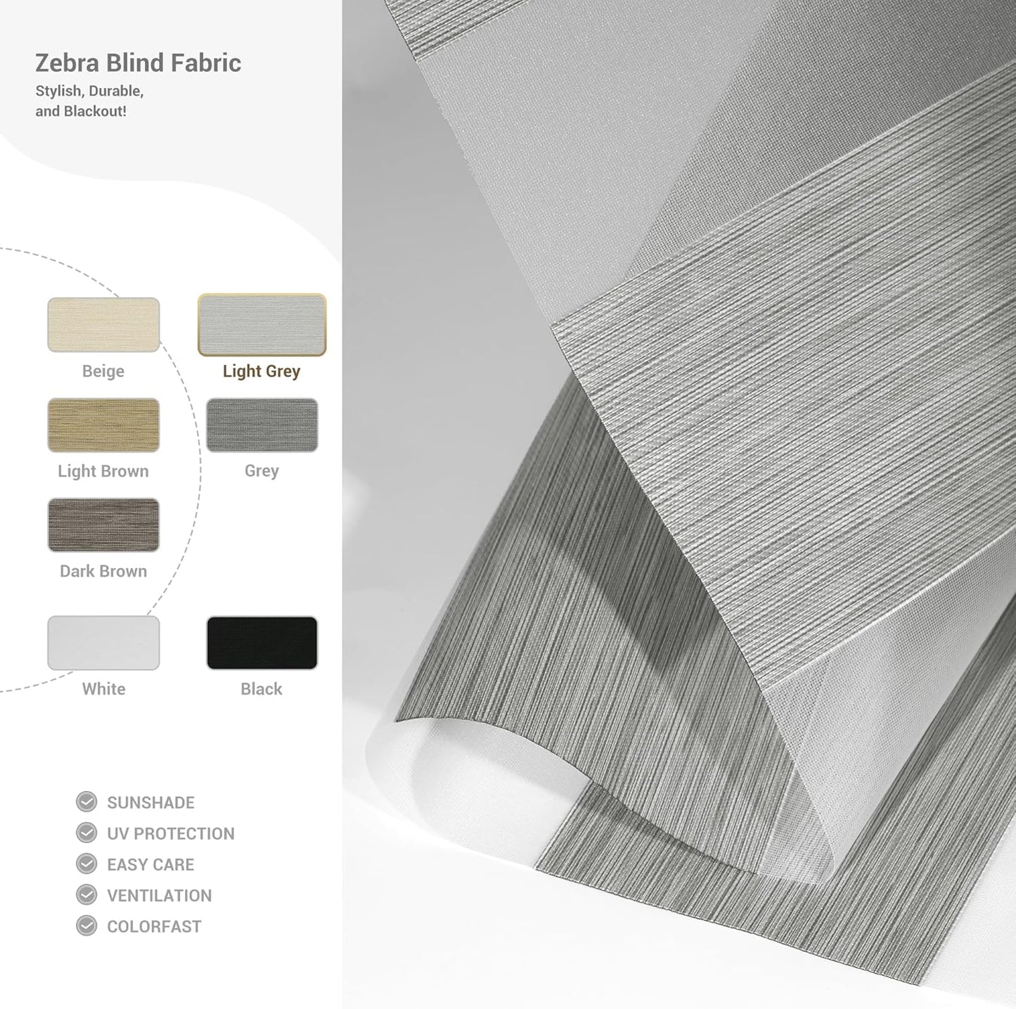 Cordless Zebra Blinds for Windows, Blackout Interior Blinds,Easy to Install,UV Protection,for Offices and Home,Custom Roller Shades, Mousse Light Grey,23" W x 64" H