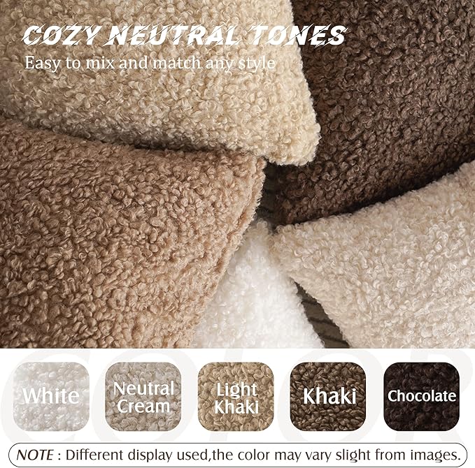 Foindtower 2 Pieces 20x20 Inch Neutral Cream, Faux Fur Throw Pillow Cover Accent Sherpa Pillow Fuzzy Soft Pillowcases Sheepskin Decorative Fleece Cushion Case for Bed Couch Living Room