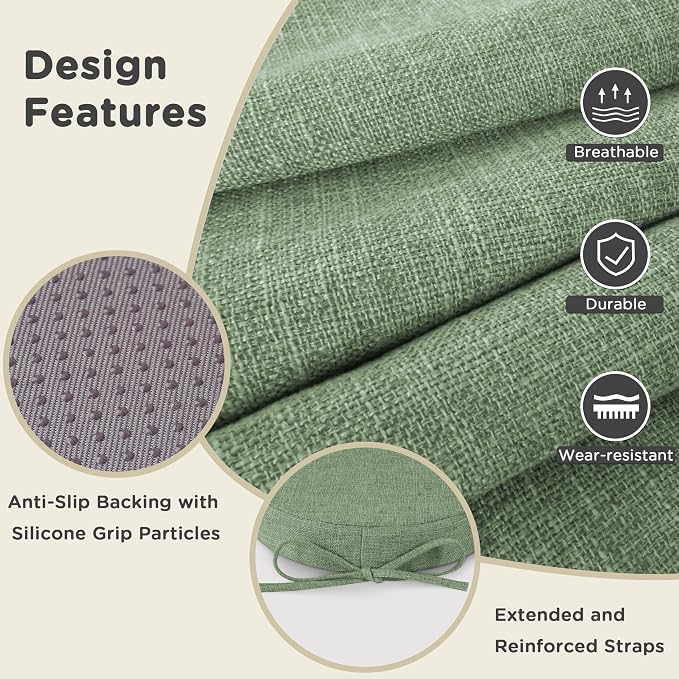 AddGrace Round Bar Stool Cushions with Ties Set of 2 Non Slip Seat Cushions 12x12 Inch Washable Chair Pads Removable Washable Cover Grayish Green