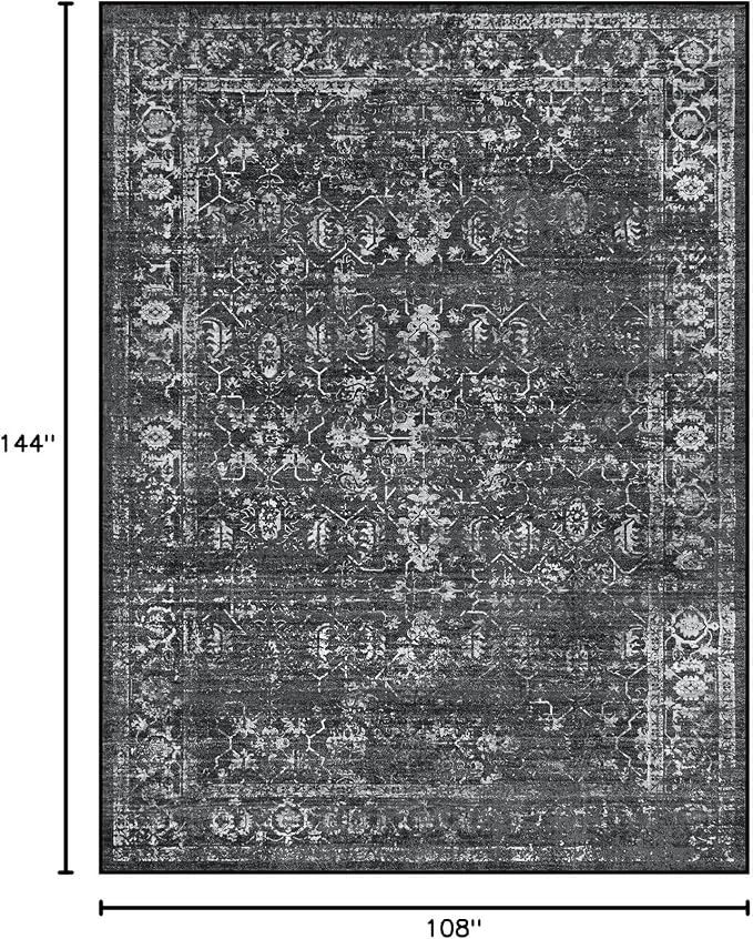 Lahome Margot Area Rugs 9x12 Living Room Soft Large Rugs for Bedroom, Boho Black Dining Room Rug, Distressed Non Slip Low Pile Carpet for Indoor Home Office(9'x12', Black/Grey)