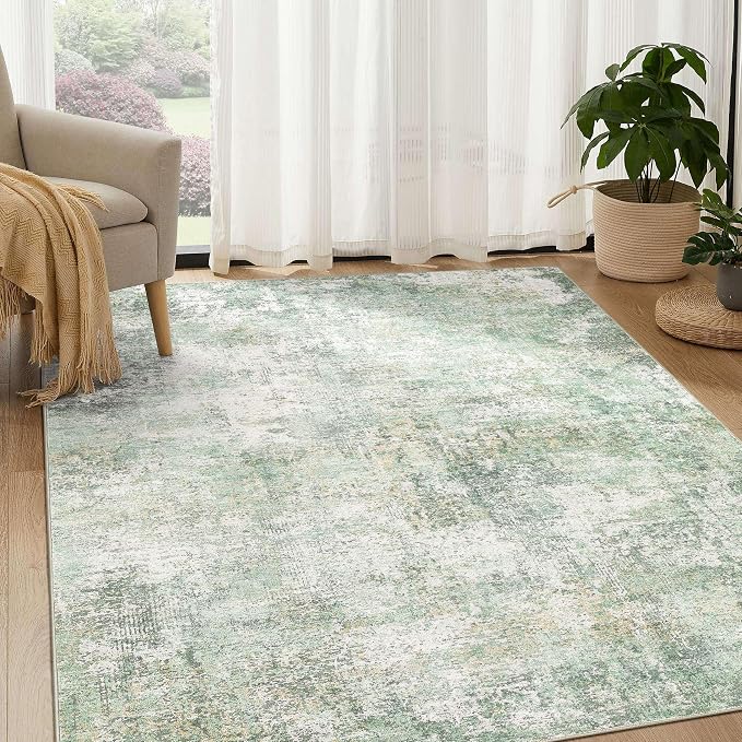 DMOYEST Area Rug Living Room Rugs - 5x7 Large Soft Indoor Neutral Modern Abstract Low Pile Washable Rug Carpet for Bedroom Dining Room Farmhouse Home Office - Green Grey