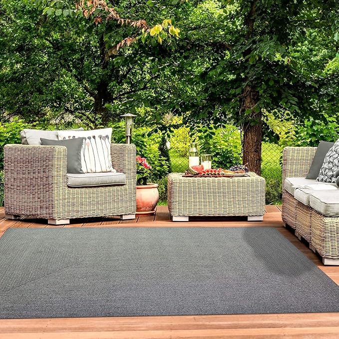 Superior Indoor Outdoor Area Rug, Handwoven Reversible Braided Home Decor for Kitchen, Entryway, Patio, Front Porch, Deck, Modern, Boho, Farmhouse Style, 5' x 8', Fog Green