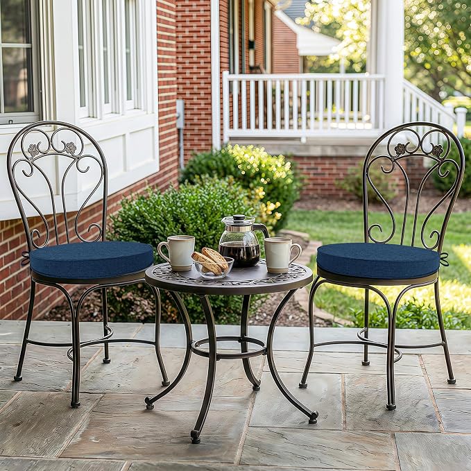 Outdoor Round Chair Cushions 15 Inch, Fade-Resistant & Water-Resistant, Bistro Chair Seat Pads for Porch Garden Balcony Patio Furniture Stools, Non-Slip Bottom, Set of 4, Navy Blue