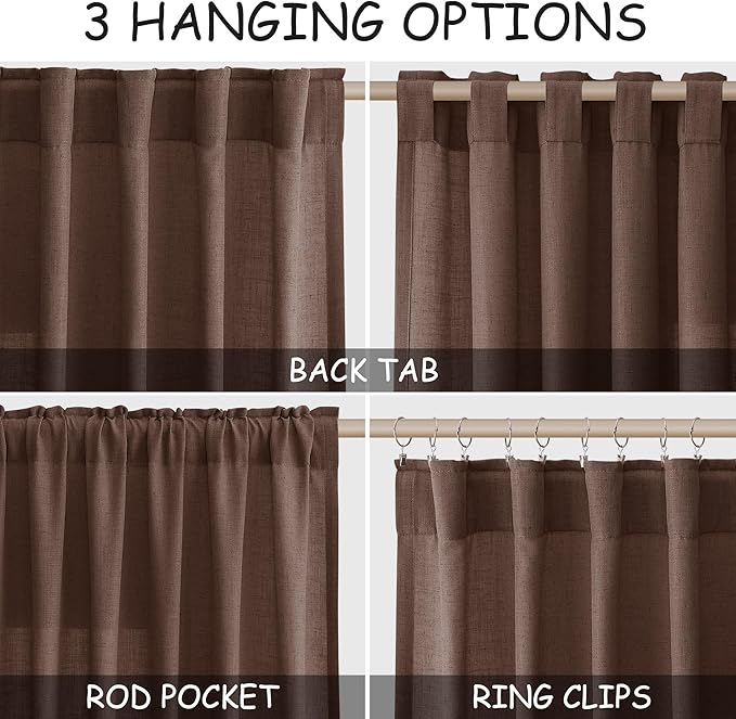 Mocha Mousse Curtains 102 Inches Long 2 Panel Set Back Tab Rod Pocket Linen Blend High Window Semi Sheer Light Filtering Burlap Look for Neutral Farmhouse Decor Curtain in Living Room 52x102