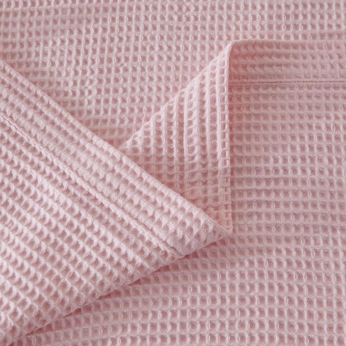 100% Cotton Pink Blanket Full/Queen Size for Bed - Breathable and Soft, Waffle Weave for Summer Spring, 90x90 Inches (Blush)