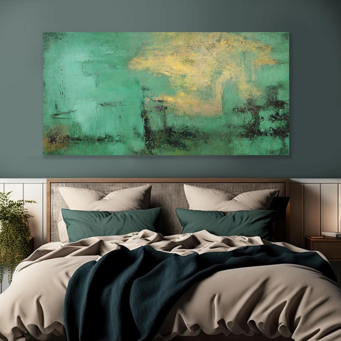 Glvzygy Abstract Wall Art Green and Gold Vintage Abstract Canvas Wall Decor Artwork Paintings Suitable for Living Room Bedroom Office Home Wall Decor 29"x58"