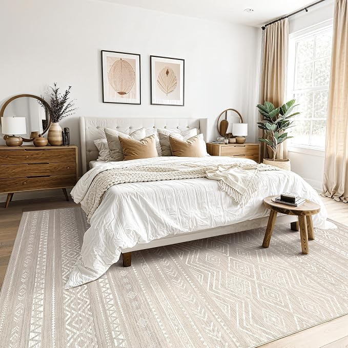 Tortania Area Rug Living Room Rugs - 6x9 Washable Large Soft Neutral Boho Moroccan Bohemian Farmhouse Rug Indoor Floor Carpet for Bedroom Under Dining Table Home Office Decor - Taupe