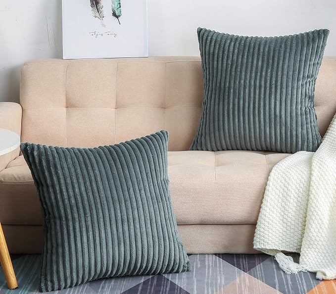 TangDepot Velvet Big Corduroy Pillow Covers 24x24 Deep Grey 2-Pack | Soft wide-stripe corduroy pillow cover, hidden zipper, machine washable, easy refresh, for bedroom living room indoor outdoor
