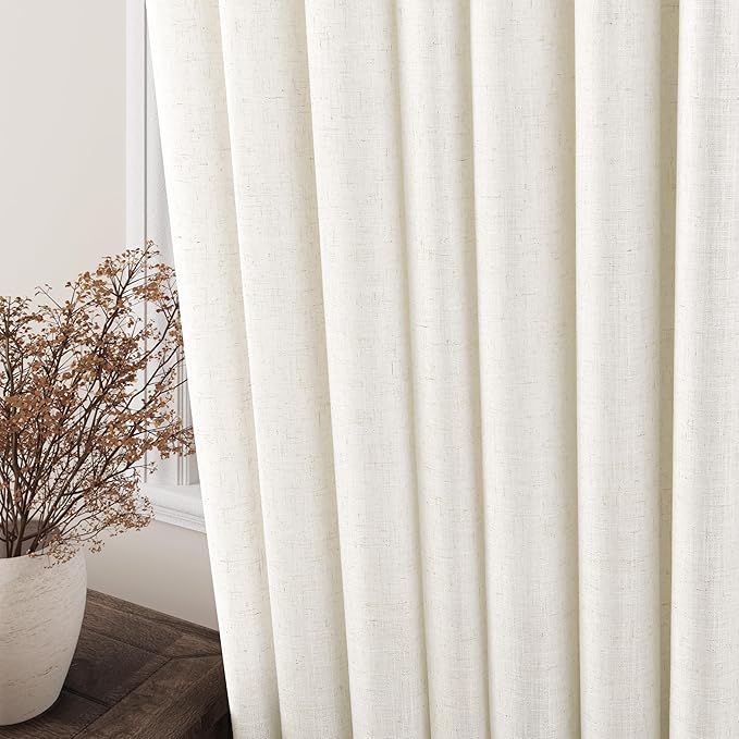 Natural Cream Linen Curtains 105 Inches Long for Living Room Grommet Light Filtering Window Curtain 2 Panels Set Neutral Rustic Farmhouse Semi Sheer Protect Privacy Drapes Bedroom Home Office 52x105