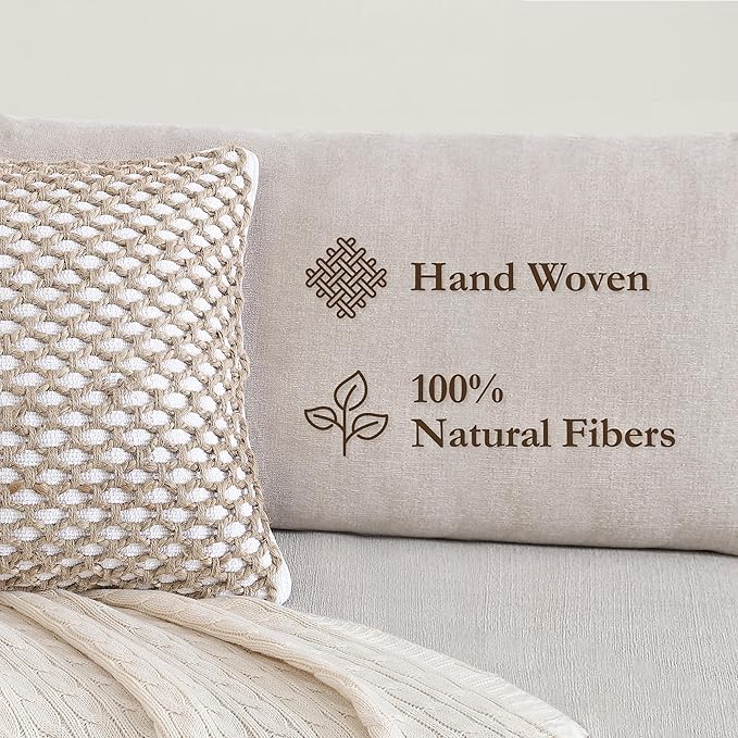 Boho Living Jada Decorative Throw, Includes Accent, Premium Woven Design, Living Room Décor, (2) 20" x 20" Pillow Cover with Insert, White