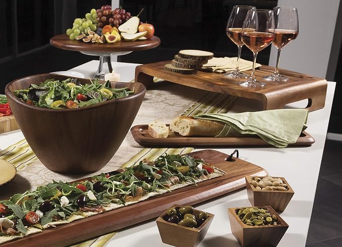 Acacia Wave Bowl with Salad Hands