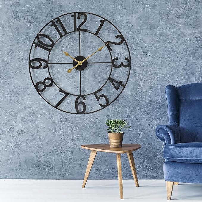 Sorbus Large Wall Clock for Living Room Decor - Wall Clock for Kitchen - 24 inch Big Wall Clock Decorative - Metal Wall Art - Analog Large Clock for Bedroom, Home, Kitchen, Office, Wall Decor (Black)