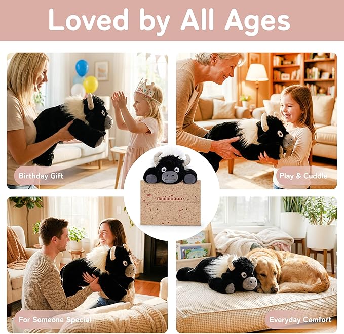Niuniu Daddy 20" | 3.3 Pound HighIand Cow Weighted Plush Animals, Large Highland Cow Pillowfort Stuffed Lap Animal Toys for Kids Adults, Big Plushy Body Pillow for Gifts Birthday Christmas Holiday