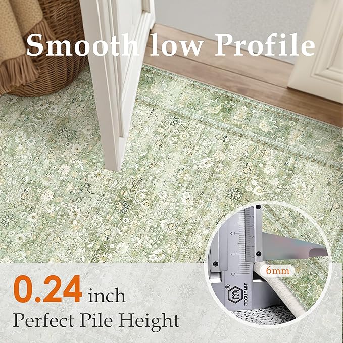 HUGEAR 8x10 Machine Washable Rugs Light Green Hallway Large Area Rug Indoor Accent Rug Floral Low Pile Carpet Soft Throw Aesthetic Rug Bedroom Living Room Office Dining Room Kitchen Laundry Room