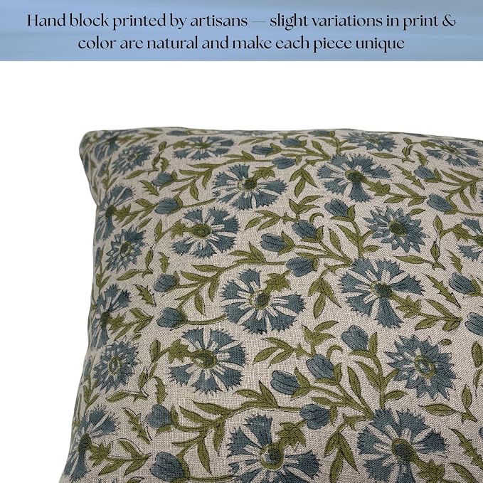 Linen Throw Pillow Covers 20x20 inch Blue Green Decorative Pillow Covers for Living Room, Bedroom