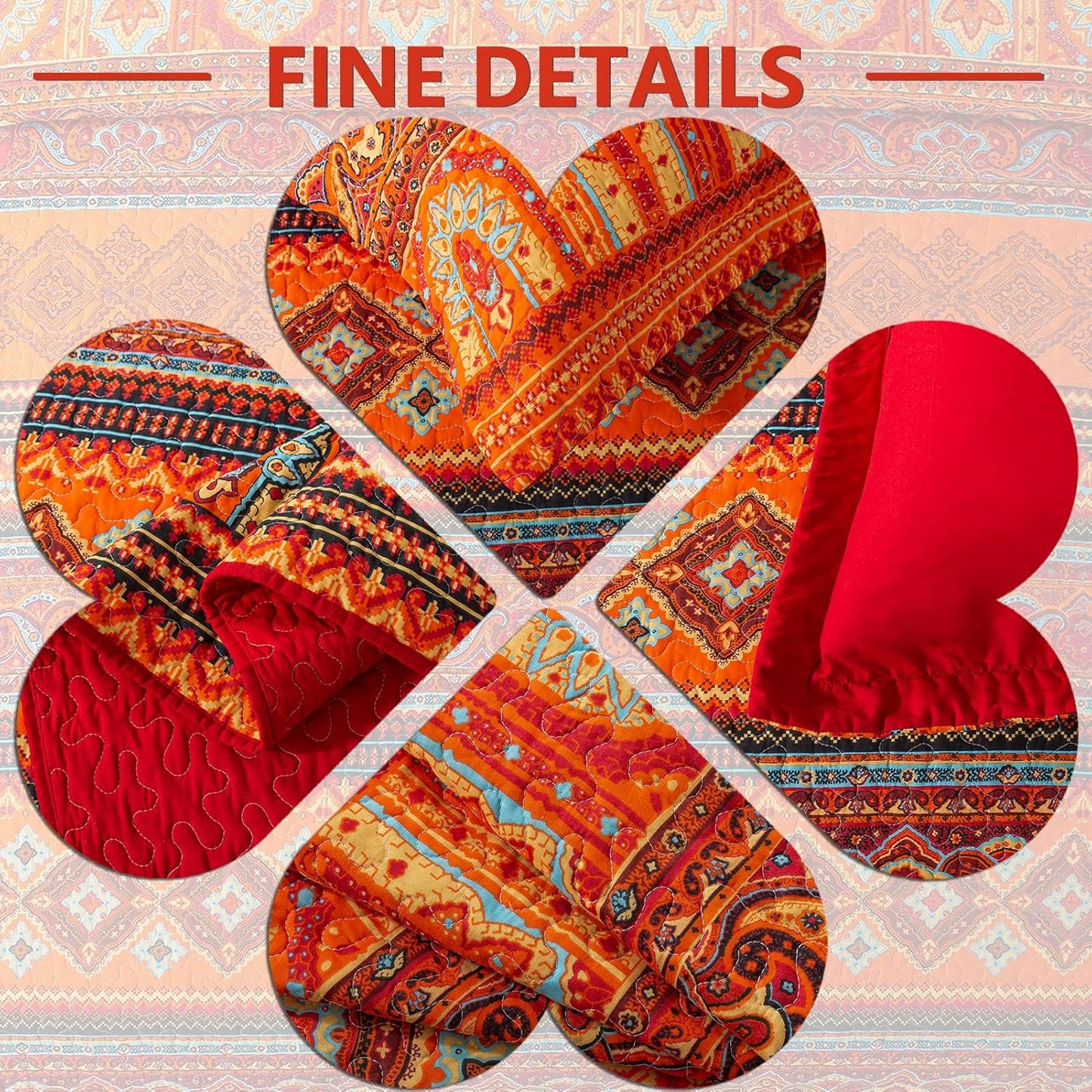 VAPUTAR Cotton Quilt King Size Bedding Set - 3 Pieces King Quilt Bedding Set, Boho King Size Quilts, Lightweight Reversible Coverlets Bedspreads for Farmhouse Bedroom (Red/Orange)