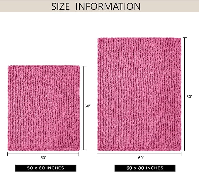 Chunky Knit Throw Blanket 50x60, 100% Handmade Chenille Yarn | 4.4lbs Soft Thick Cable Knitted Blankets, Large Rope Knot Crochet Throws for Couch Sofa Bed Machine Washable, Hot Pink
