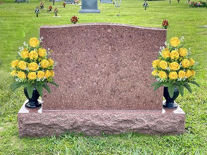 DONODA 2 Sets of Artificial Cemetery Flowers， Outdoor Grave Decorations Roses