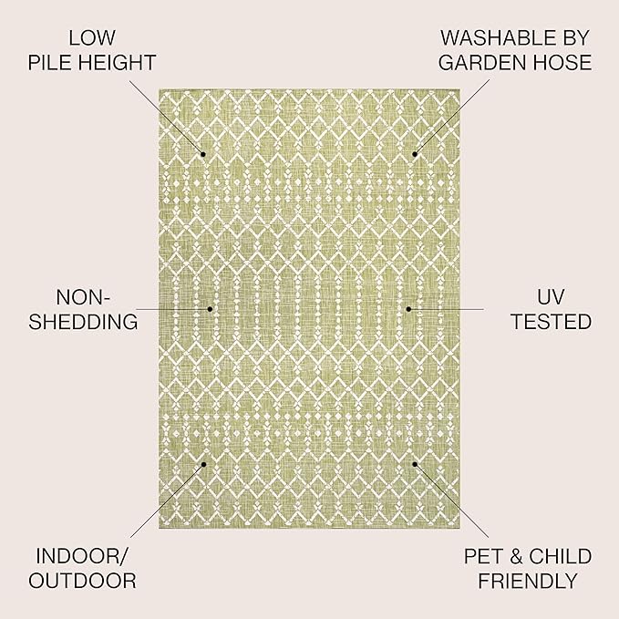 JONATHAN Y Moroccan Geometric Indoor Outdoor Area Rug 3X5 Light Green/Cream, Ourika Textured Weave for Backyard, Patio, Porch, Easy-Cleaning, High Traffic, Pet-Friendly, Non-Shedding (SMB108N-3)