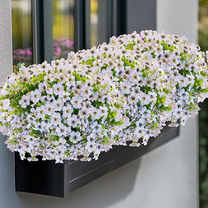 AXYLEX Artificial Flowers for Outdoors Fake Plants - 16 Bundles Faux Outside Greenery Boxwood UV Resistant No Fade Plastic Shrubs Fall Decor Farmhouse Home Garden Mums (White)