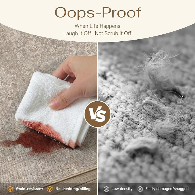 HUGEAR Hallway Runner Rugs 3x8 Light Brown Washable Rug Neutral Vintage Rug Carpet Distressed Soft Durable Non Slip No Shedding for Indoor Bedroom Kitchen Dining Nursery Laundry