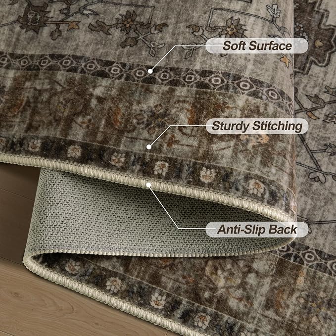 Tangsoo Washable Entryway Rugs 2x3 Vintage Non Slip Small Area Rug, Indoor Front Door Rug, Print Distressed Door Mat Indoor Entrance Soft Low Pile Throw Rug for Entry Kitchen Bedroom Grey