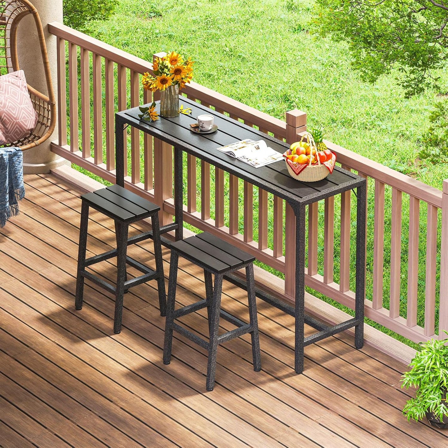 ODK 55 Inch Outdoor Bar Table, Patio Counter Bar Height Table with Weather Resistant Waterproof Top for Garden, Hot Tub, Yard, Balcony, Poolside, Indoor (Black)