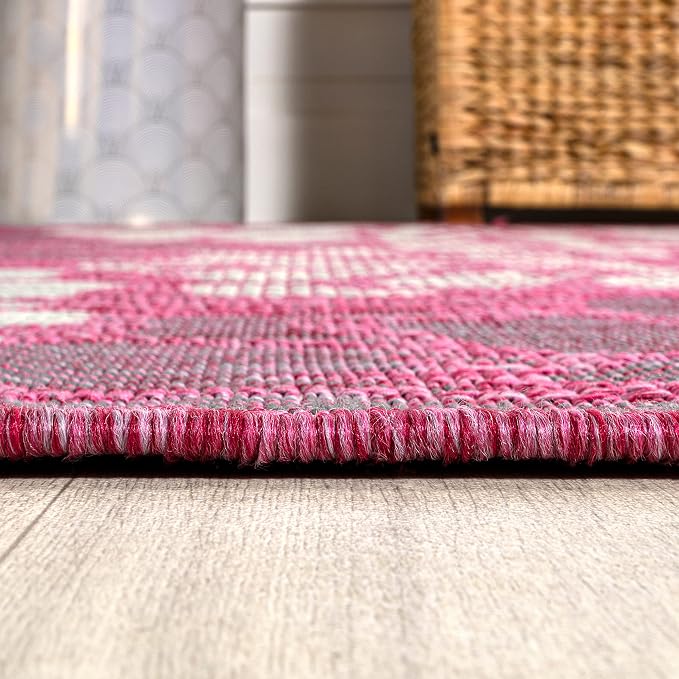 JONATHAN Y Floral Textured Weave Indoor Outdoor Area Rug 5X8 Fuchsia/Light Gray, Zinnia Modern for Backyard, Patio, Porch, Easy-Cleaning, High Traffic, Pet-Friendly, Non-Shedding (SMB110F-5)