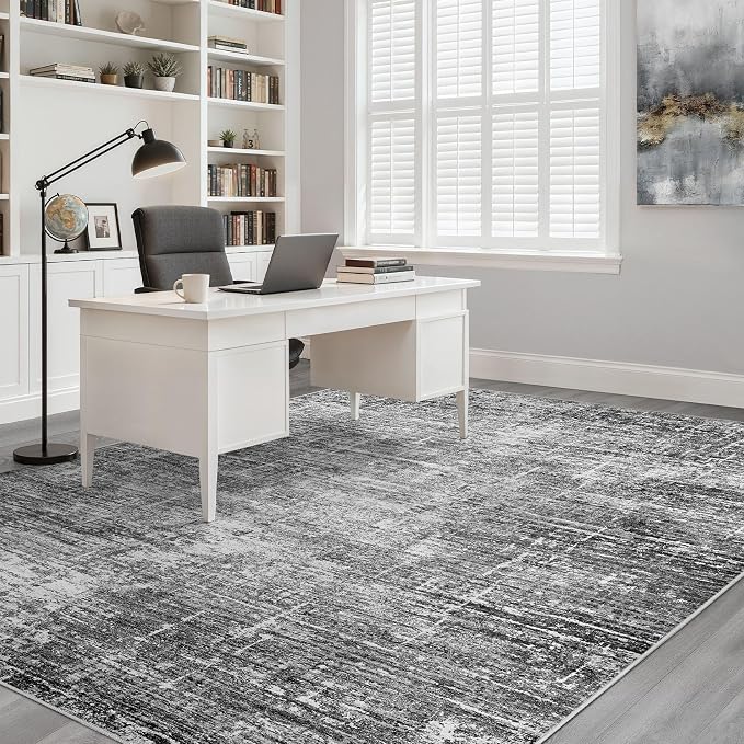 5x8 Area Rug Living Room: Washable Large Neutral Black Rug Abstract Soft Modern Stain Resistant Indoor Floor Non-Slip Carpet for Bedroom Nursery Kids Office Playroom Dining Room Under Table Home