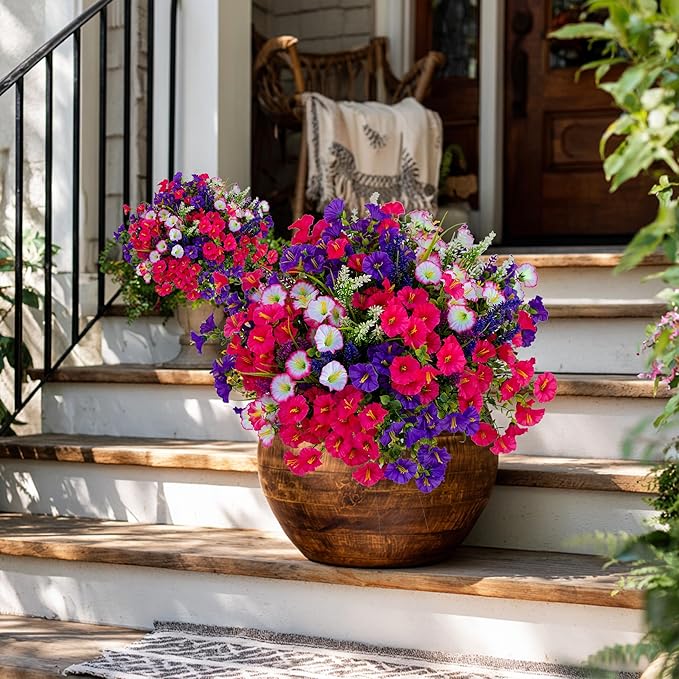 AXYLEX Artificial Flowers Outdoor Morning Glory - 16 Bundles Fake Plants UV Resistant No Fade Faux Plastic Greenery Home Garden Porch Decoration Indoor (1, Multi16-3)