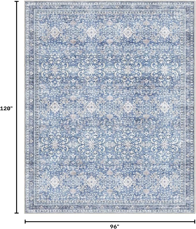 Sasttie 8x10 Area Rugs, Ultra-Soft Washable Rug, Low Pile Foldable Thin Carpets with Non-Slip Backing, Skin-Friendly Stain Resistant Carpet for Living Room, Bedroom, Kitchen, Dorm, 8x10, Blue