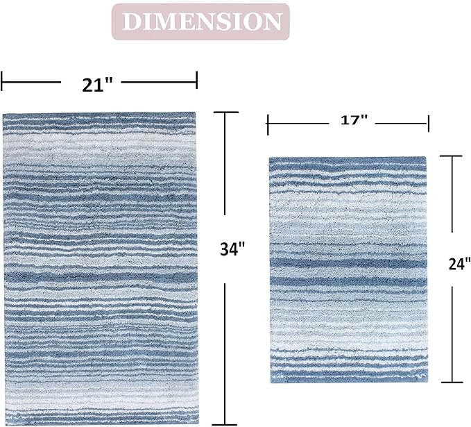 Home Weavers 100% Cotton Gradiation Collection Bathroom Décor | Washable Rug | Bathroom Mat | Kitchen Mat | Bathroom Rug Set | Bath Mat Set | Bath Floor Mat Non Slip, 2 Piece Set(S+M), Blue