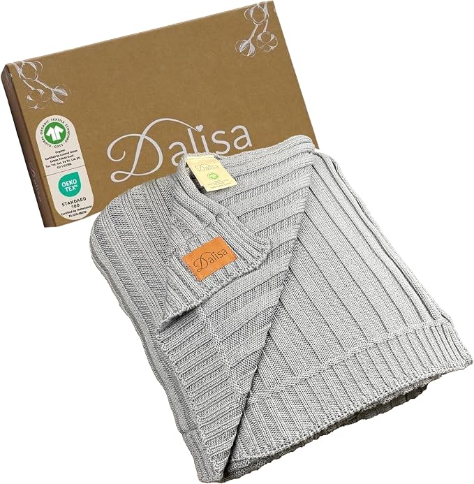 Dalisa 100% Organic Cotton Knit Blanket Denise -Soft and Lightweight, Breathable All-Season Throw for Bed, Sofa, or Lounge Area -Perfect for Home and Bedroom Styling (Dark Grey, 50x60)