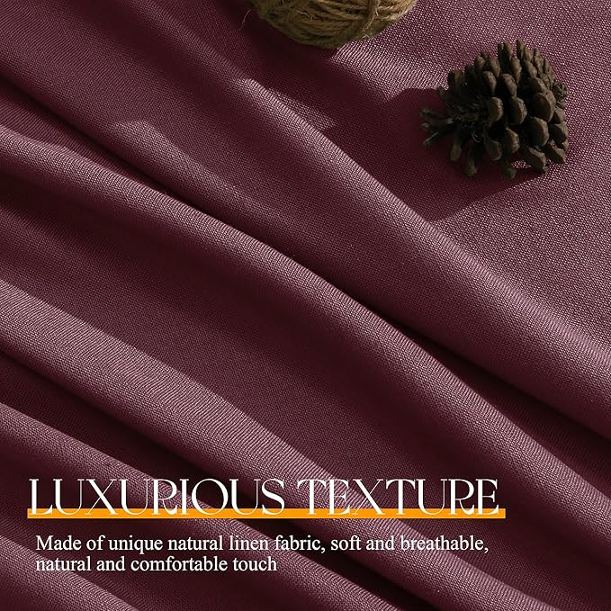 Jowels Burgundy Linen Curtains 84 Inch Long 2 Panels for Living Room | Light Filtering Semi Sheer Curtain, Back Tab Pocket Pleated Look, Boho Farmhouse Textured Privacy Drapes for Bedroom Window