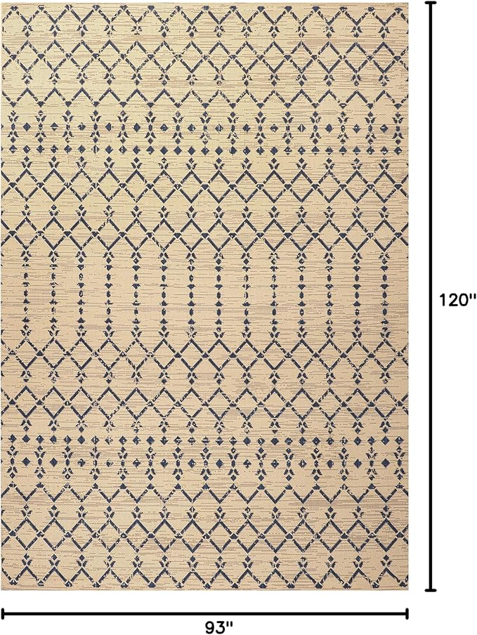 JONATHAN Y Moroccan Geometric Indoor Outdoor Area Rug 8X10 Beige/Navy, Ourika Textured Weave for Backyard, Patio, Porch, Easy-Cleaning, High Traffic, Pet-Friendly, Non-Shedding (SMB108H-8)