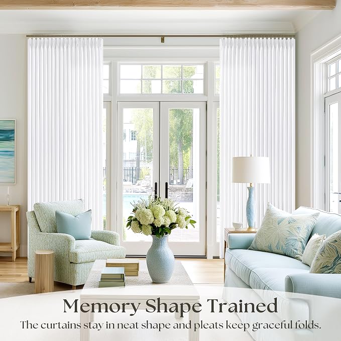 White Pinch Pleated Curtains 63 Inch Length for Living Dining Room Kitchen Linen Blend Light Filtering Pinch Pleat Semi Sheer Drapes Back Tab 2 Panels Set Snow White Bedroom Window Curtains 40x63