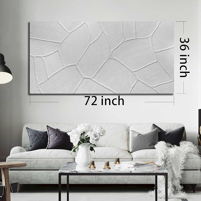 DNIEOTU Abstract Textured Canvas Wall Art for Living Room, White Wall-Decor for Bedroom, Modern Minimalist Geometric Paintings for Hallway Office, Size 72 x 36 Inches Hand Painted
