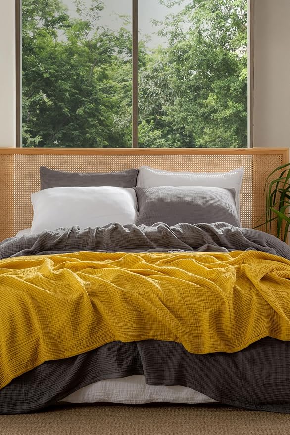 Muslin Blanket - Pure 100% Turkish Cotton Airy Soft Light Versatile Gauze Throw Blanket for Bed, Couch, Sofa (Dark Gray, King Size (95" x 110" inch))