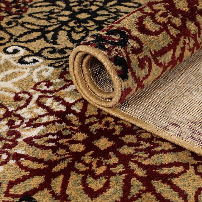 Superior Indoor Area Rug, Jute Backed, Perfect for Entryway, Office, Living/Dining Room, Bedroom, Kitchen, Hardwood Floor, Floral Scroll Decor, Leigh Collection, 5' x 8', Brown
