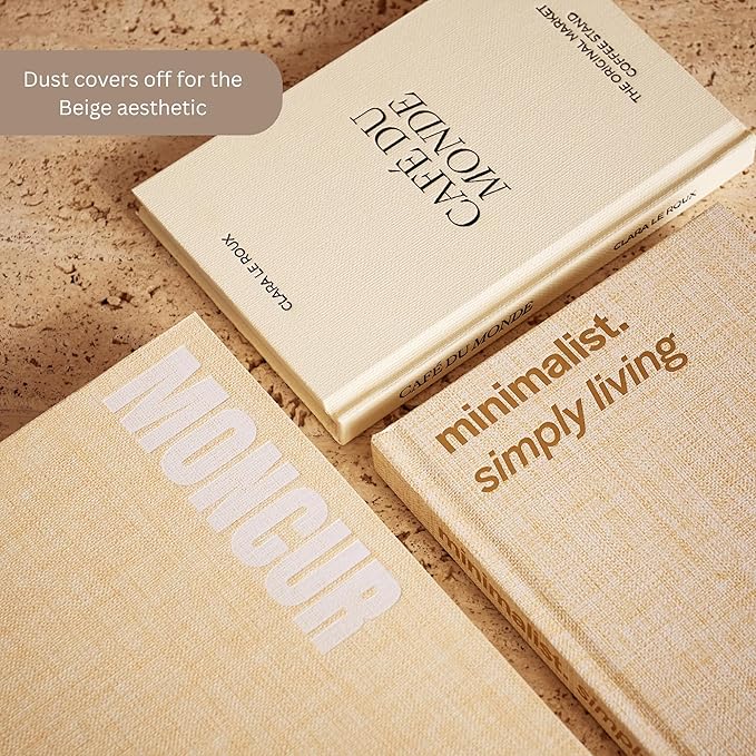 Decorative Coffee Table Books Set of 3 – Neutral Home Décor Beige Hardcovers with Removable Black & White Covers, Real Blank Pages, Modern Room Décor Aesthetic Faux Books for Shelf & Table Styling