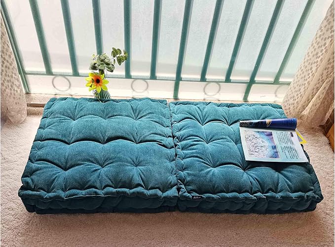 Verpert Floor Pillow 25x25 Inch, Square Meditation Cushion Floor Seating for Adults, Oversized Tufted seat Cushion Reading Nook for Kids, Yoga Meditation Pillow for Sitting on Floor (Turquoise)