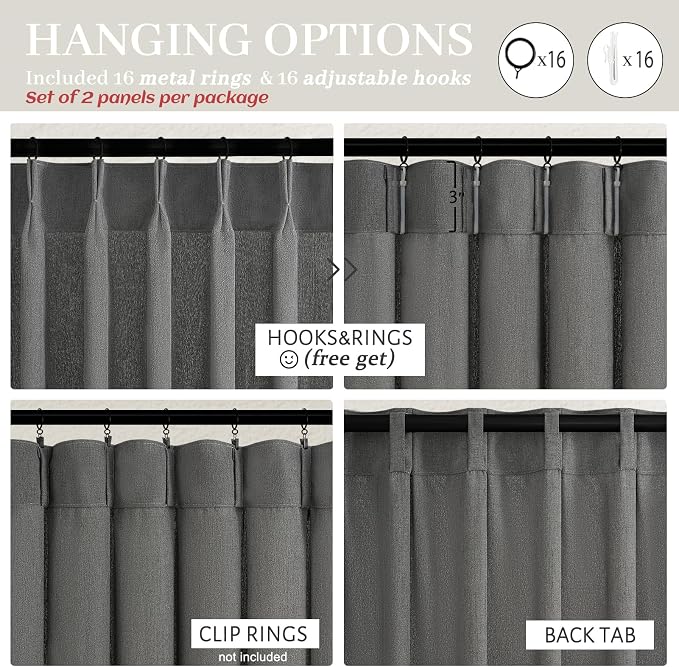 Dark Grey Memory Shaped Pinch Pleated Living Room Curtains 84 Inches Long 2 Panels Set, Textured Linen Semi Sheer Privacy Curtain Light Filtering for Bedroom Windows Drapes 40"W x 84"L Charcoal Gray