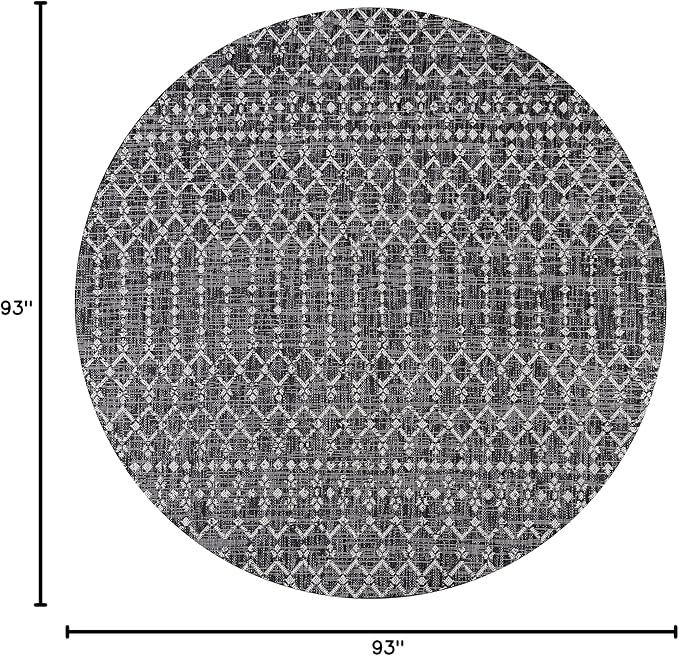 JONATHAN Y Moroccan Geometric Indoor Outdoor Round Area Rug 8 Ft Black/Gray, Ourika Textured Weave for Backyard, Patio, Porch, Easy-Cleaning, High Traffic, Pet-Friendly, Non-Shedding (SMB108F-8R)