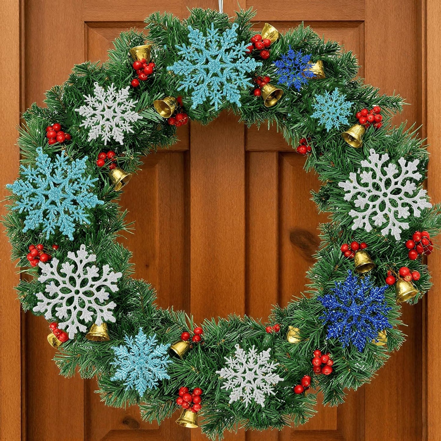 36pcs Blue Silver Christmas Snowflake Ornaments, Plastic Glitter Hanging Snow Flakes for Christmas Tree Decorations Winter Wonderland Frozen Birthday Party Home Decor Craft Snowflakes